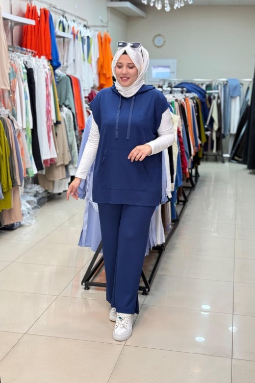 3136 KAPŞONLU YELEKLİ  TAKIM Lacivert