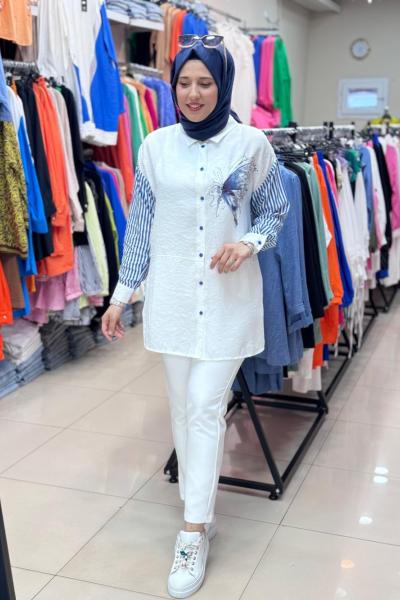 3221 NOQTA KUMAŞ PANTOLON Beyaz