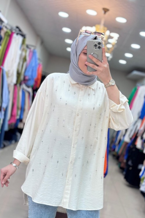 32366 SU YOLU TAŞLI TUNİK Taş Rengi