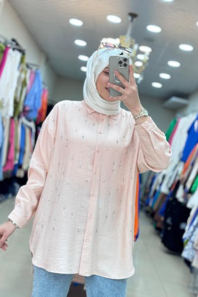 32366 SU YOLU TAŞLI TUNİK Pudra