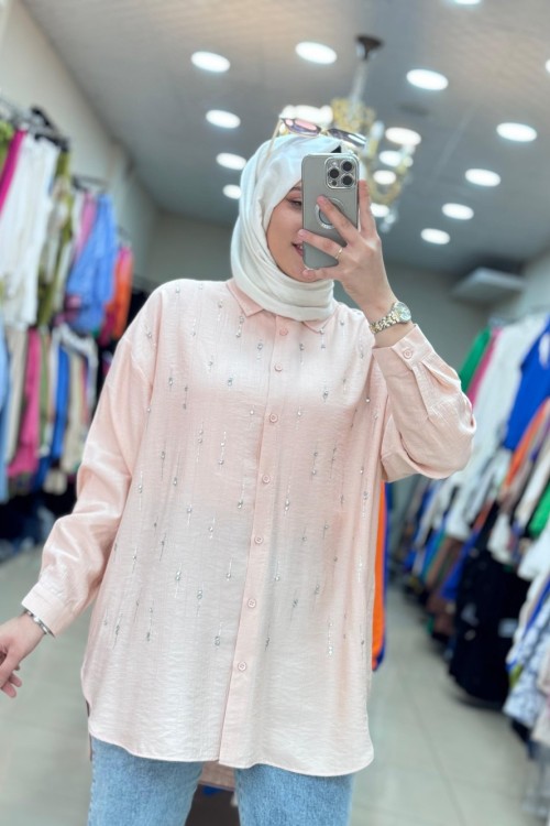 32366 SU YOLU TAŞLI TUNİK Pudra