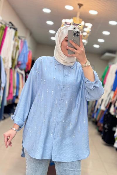 32366 SU YOLU TAŞLI TUNİK Mavi