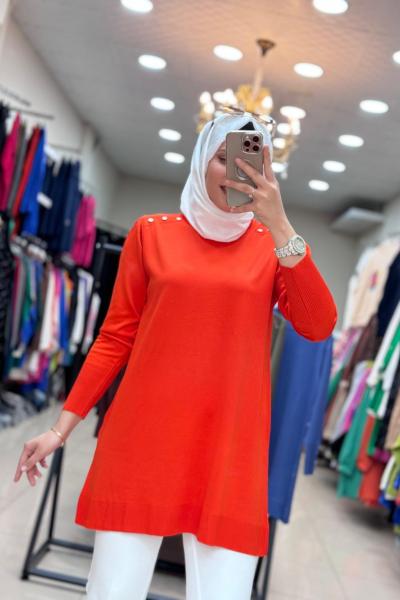 34048 OMZU VE KOLU DÜĞMELİ SOĞUK MERSERİZE TUNİK  Turuncu