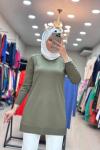34048 OMZU VE KOLU DÜĞMELİ SOĞUK MERSERİZE TUNİK  Haki