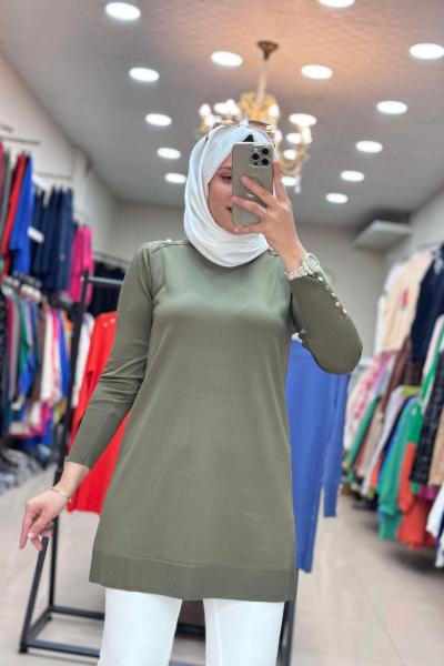 34048 OMZU VE KOLU DÜĞMELİ SOĞUK MERSERİZE TUNİK  Haki
