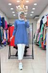 34048 OMZU VE KOLU DÜĞMELİ SOĞUK MERSERİZE TUNİK  Mavi