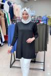 34048 OMZU VE KOLU DÜĞMELİ SOĞUK MERSERİZE TUNİK  Siyah