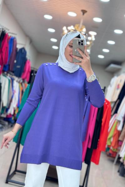 34048 OMZU VE KOLU DÜĞMELİ SOĞUK MERSERİZE TUNİK  Mor