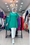 34048 OMZU VE KOLU DÜĞMELİ SOĞUK MERSERİZE TUNİK  Benetton Yeşil