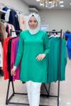 34048 OMZU VE KOLU DÜĞMELİ SOĞUK MERSERİZE TUNİK  Benetton Yeşil