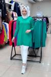 34048 OMZU VE KOLU DÜĞMELİ SOĞUK MERSERİZE TUNİK  Benetton Yeşil