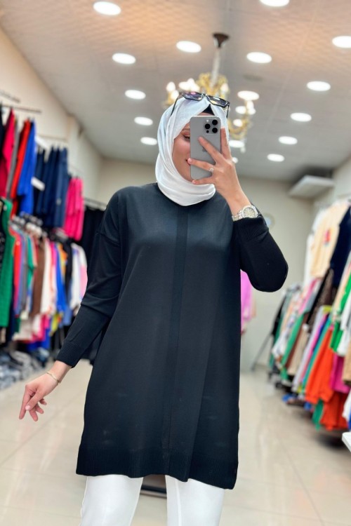 34052 SOĞUK İPLİK MERSERİZE TUNİK  Siyah