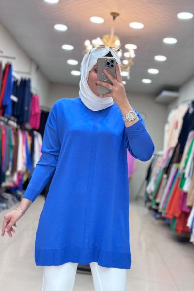 34052 SOĞUK İPLİK MERSERİZE TUNİK  Saks Mavisi