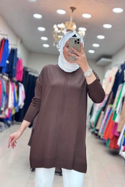 34052 SOĞUK İPLİK MERSERİZE TUNİK  Kahverengi