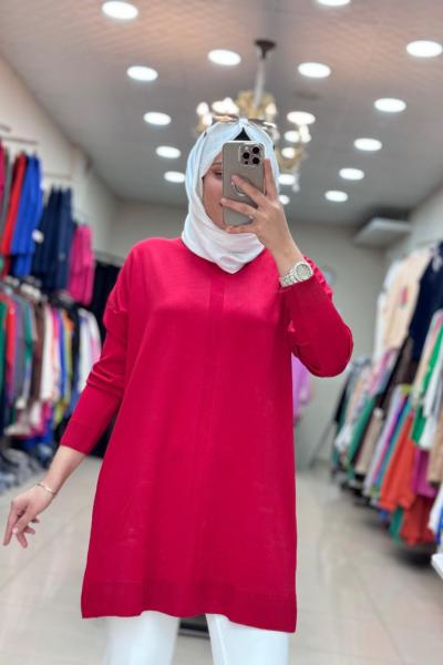 34052 SOĞUK İPLİK MERSERİZE TUNİK  Kırmızı