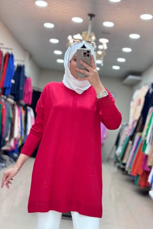 34052 SOĞUK İPLİK MERSERİZE TUNİK  Kırmızı