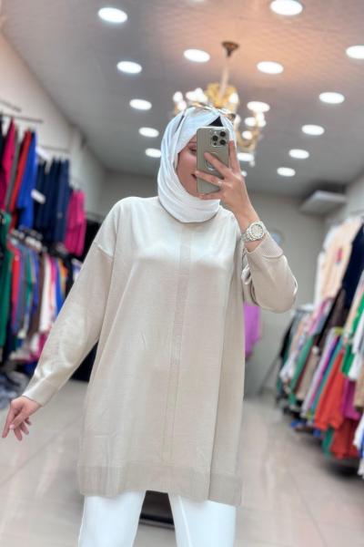 34052 SOĞUK İPLİK MERSERİZE TUNİK  Taş Rengi