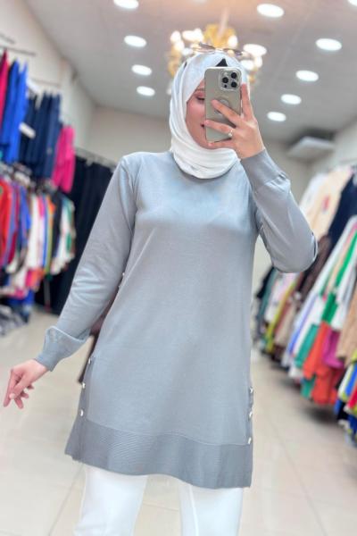 34120 DÜĞMELİ SOĞUK İPLİK MERSERİZE  TUNİK Gri