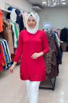 34120 DÜĞMELİ SOĞUK İPLİK MERSERİZE  TUNİK Kırmızı