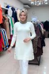 34120 DÜĞMELİ SOĞUK İPLİK MERSERİZE  TUNİK Ekru