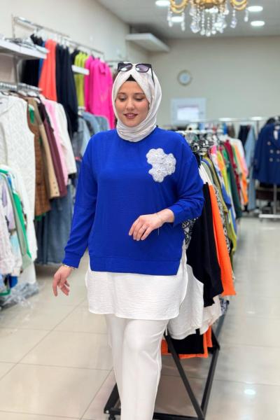 3513 PÜSKÜLLÜ TUNİK Saks Mavisi