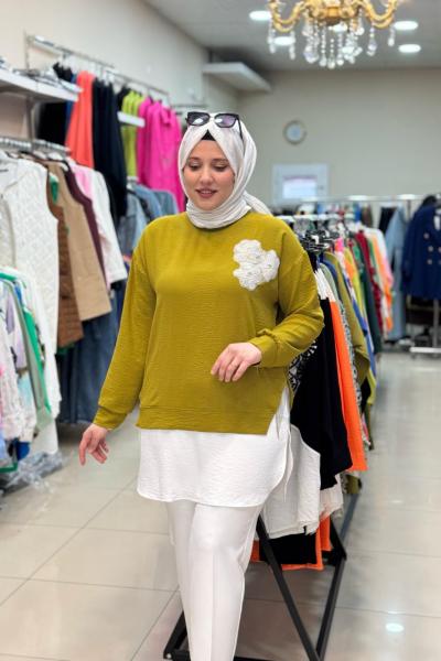 3513 PÜSKÜLLÜ TUNİK Yağ Yeşili