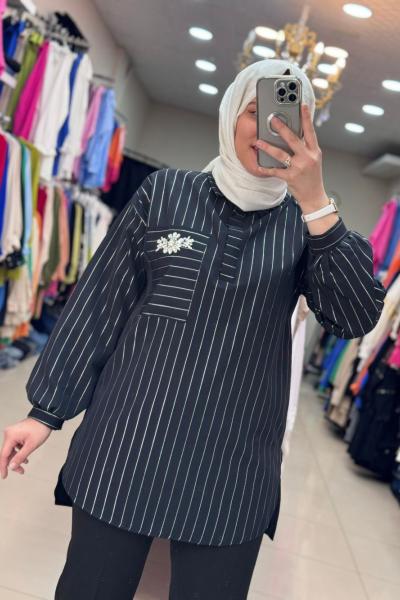 3578 TEK CEBİ TAŞ İŞLEMELİ TUNİK  Siyah