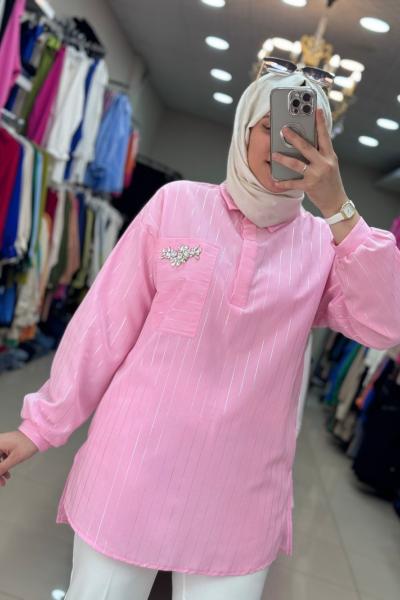 3578 TEK CEBİ TAŞ İŞLEMELİ TUNİK  Pembe