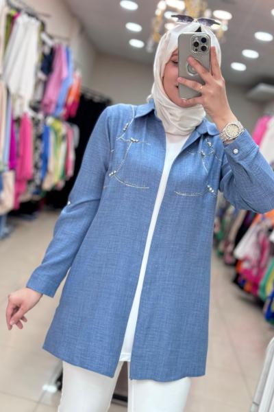 3703 İÇLİKLİ İKİLİ TAKIM KOT MAVİ