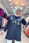 3848 V DESENLİ TUNİK  Lacivert