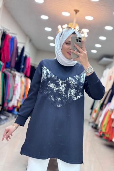 3848 V DESENLİ TUNİK  Lacivert