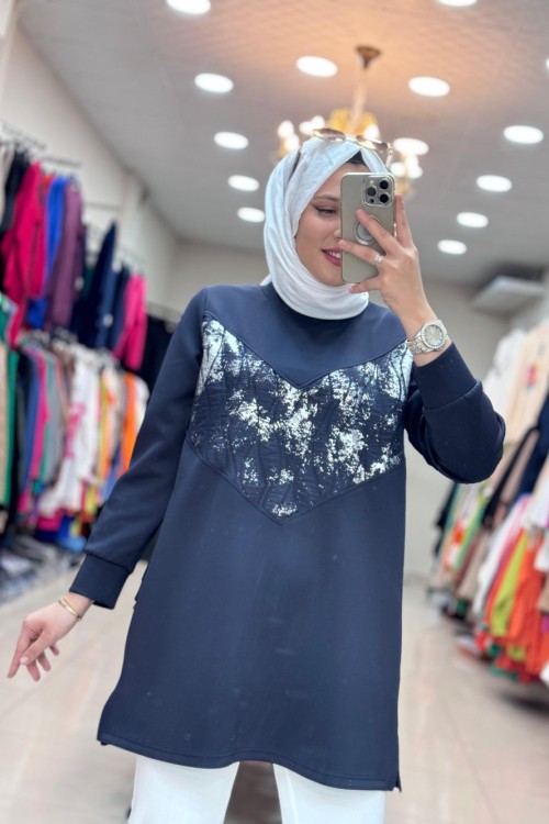 3848 V DESENLİ TUNİK  Lacivert