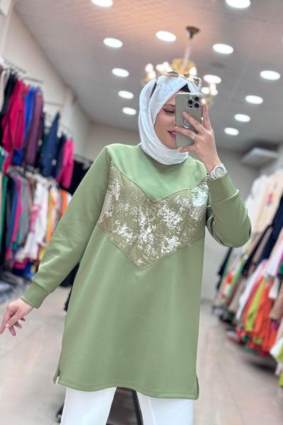 3848 V DESENLİ TUNİK  Haki