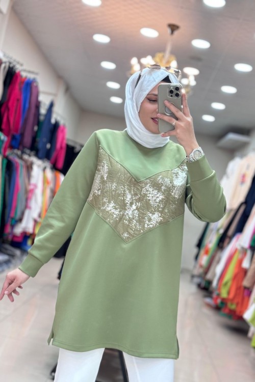 3848 V DESENLİ TUNİK  Haki