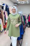 3848 V DESENLİ TUNİK  Haki
