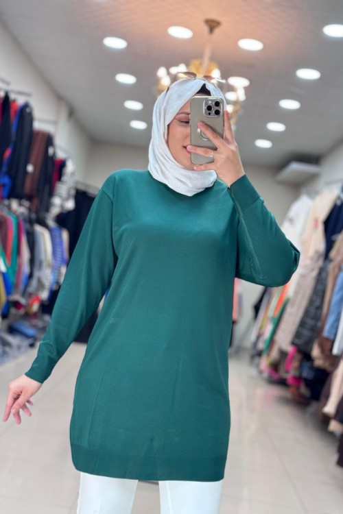 4208 DÜZ MERSERİZE TUNİK Zümrüt