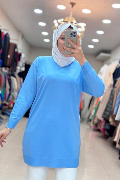 4208 DÜZ MERSERİZE TUNİK Açık Mavi