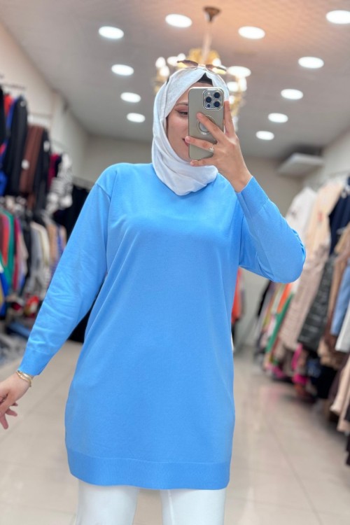 4208 DÜZ MERSERİZE TUNİK Açık Mavi