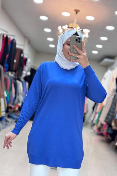 4208 DÜZ MERSERİZE TUNİK Saks Mavisi