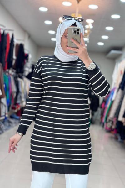 4210 ÇİZGİLİ MERSERİZE TUNİK Siyah
