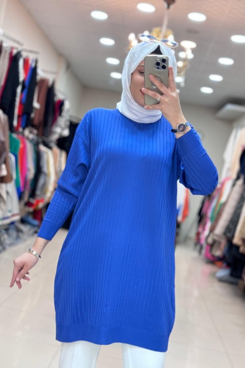 4212 GÜNER MERSERİZE TUNİK Saks Mavisi