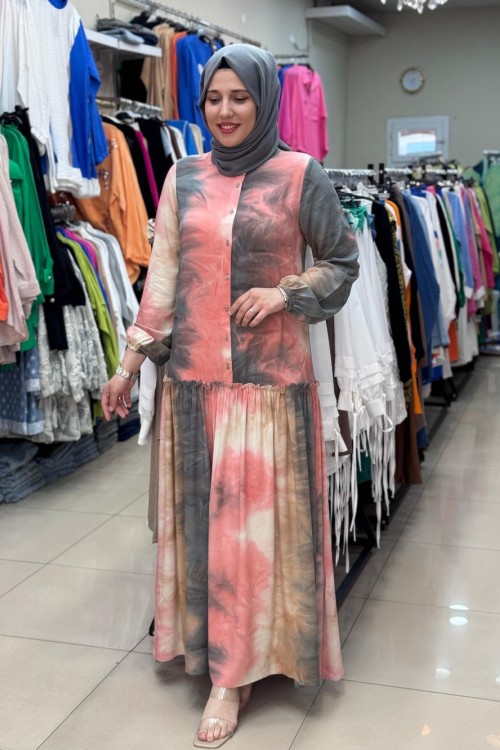 4486 RENKLİ ELBİSE Somon