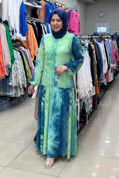 4486 RENKLİ ELBİSE Yeşil