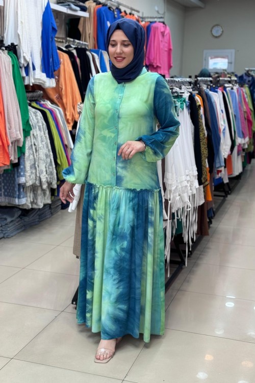 4486 RENKLİ ELBİSE Yeşil