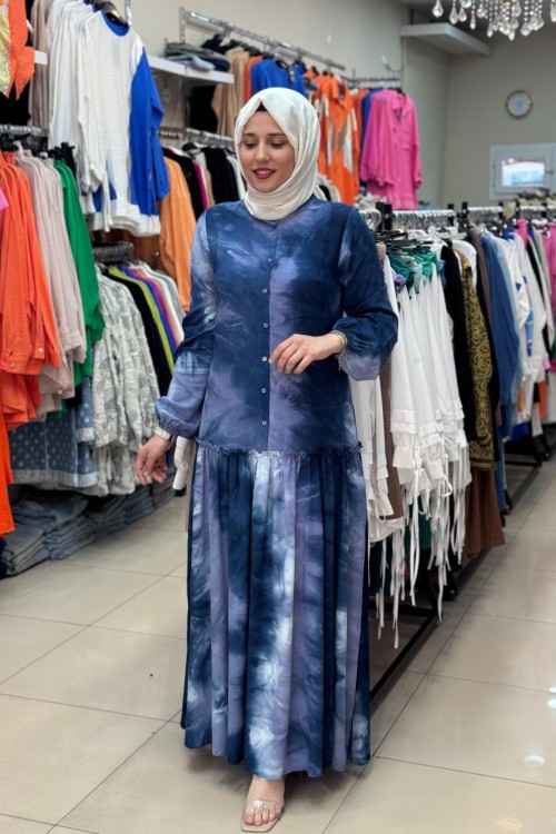 4486 RENKLİ ELBİSE Petrol Mavisi