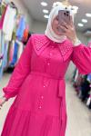 4490 ÖNLÜK YAKA ELBİSE Pembe