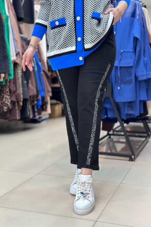 4490 TAŞ GEÇİŞLİ KOT PANTOLON  Siyah