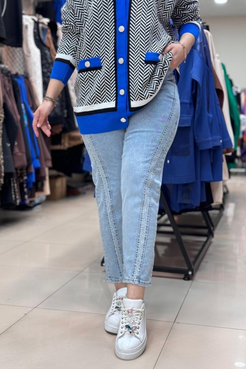 4490 TAŞ GEÇİŞLİ KOT PANTOLON  BUZ MAVİ