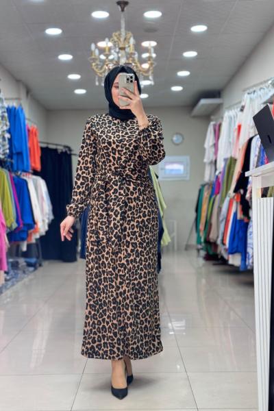 4498 LEOPAR ELBİSE  Siyah