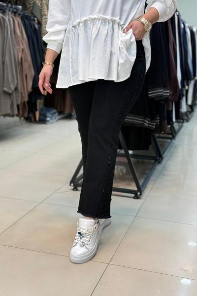 4590 PÜSKÜLLÜ TAŞLI KOT PANTOLON Siyah